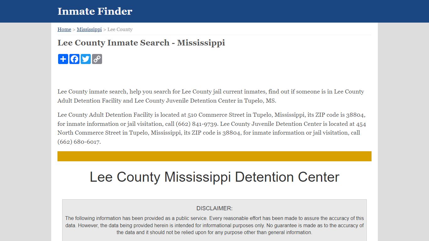 Lee County Inmate Search - Mississippi
