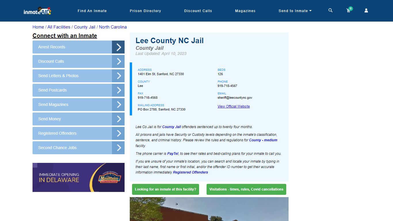 Lee County NC Jail - Inmate Locator - Sanford, NC