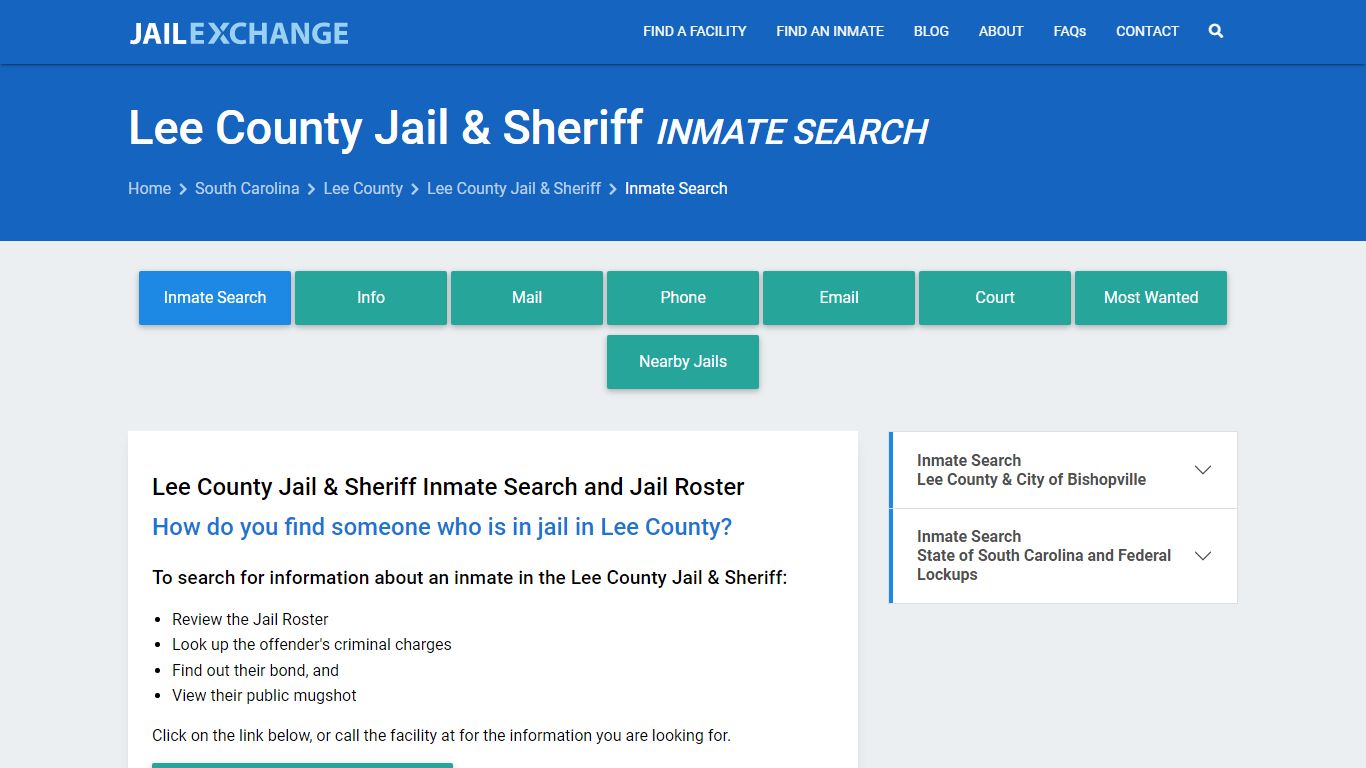 Inmate Search: Roster & Mugshots - Lee County Jail & Sheriff, SC