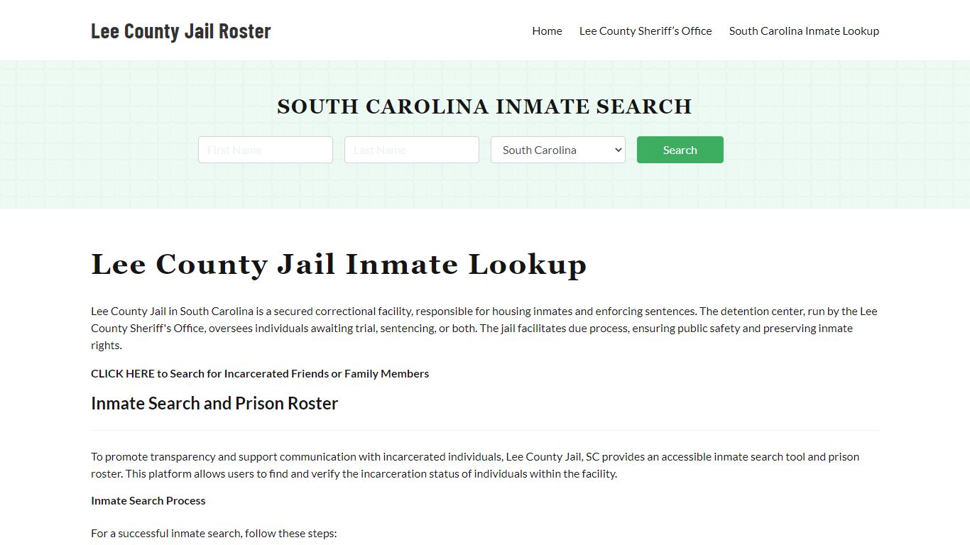 Lee County Jail Roster Lookup, SC, Inmate Search