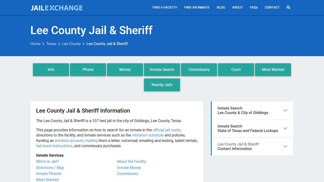 Lee County Jail & Sheriff, TX Inmate Search, Information