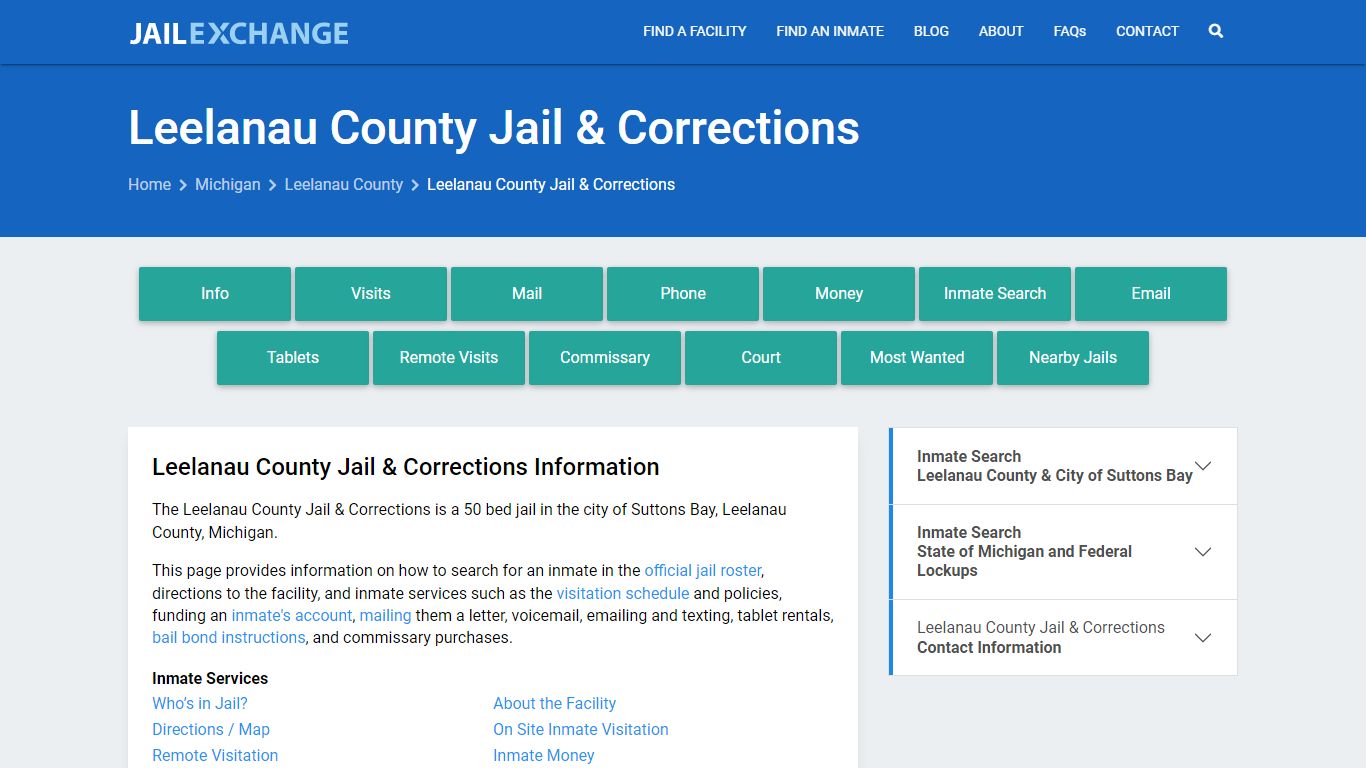 Leelanau County Jail & Corrections, MI Inmate Search, Information