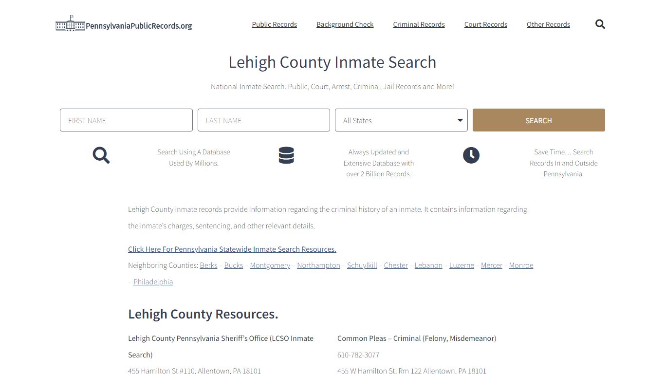 Lehigh County Inmate Search - LCSO Current & Past Jail Records