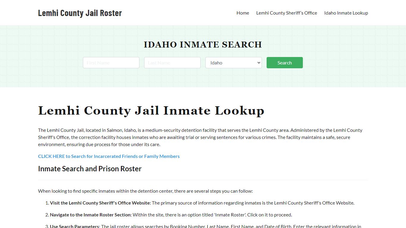 Lemhi County Jail Roster Lookup, ID, Inmate Search