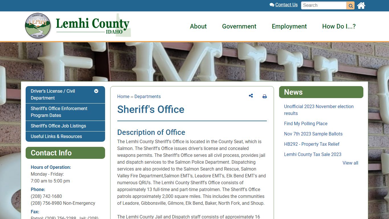 Sheriff's Office | Lemhi County, ID