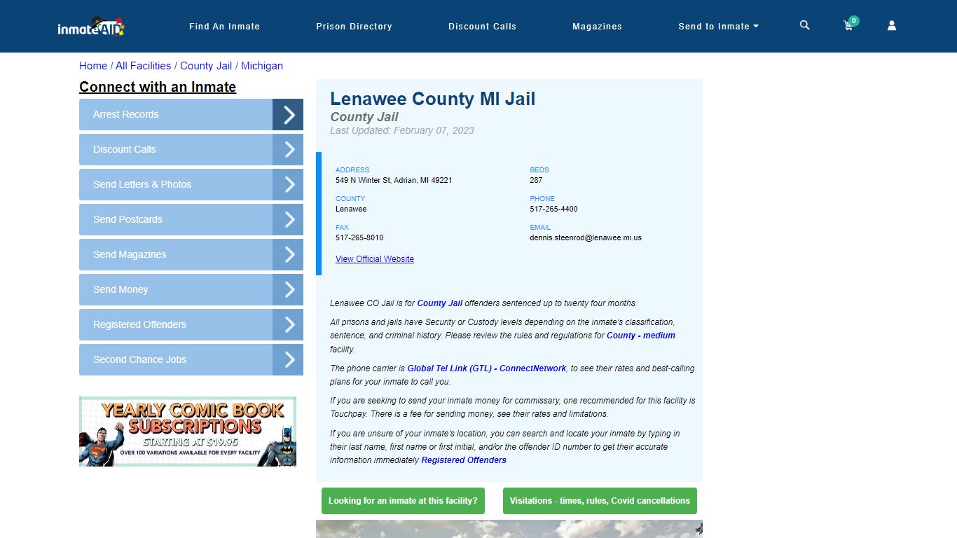 Lenawee County MI Jail - Inmate Locator - Adrian, MI