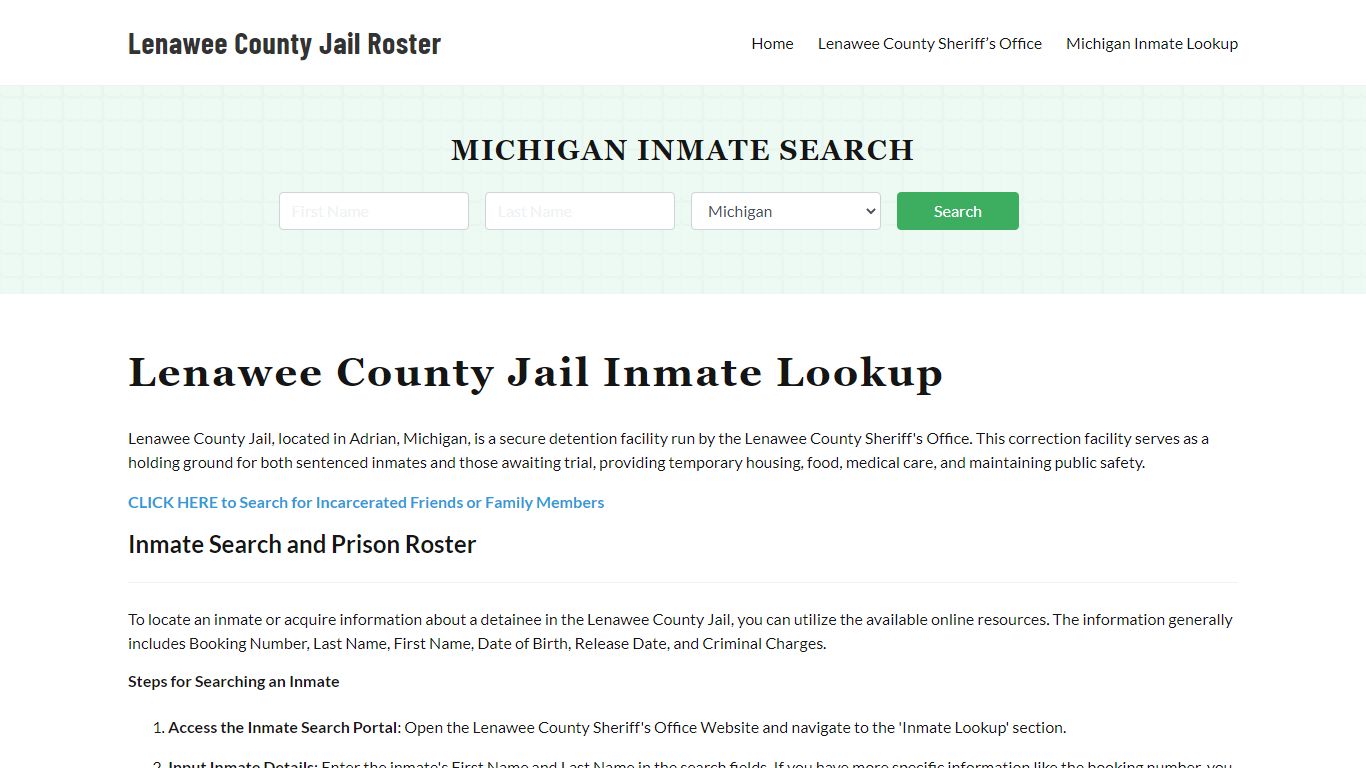 Lenawee County Jail Roster Lookup, MI, Inmate Search