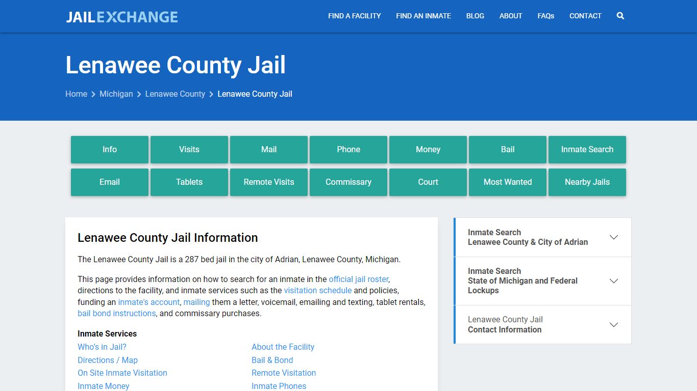 Lenawee County Jail, MI Inmate Search, Information