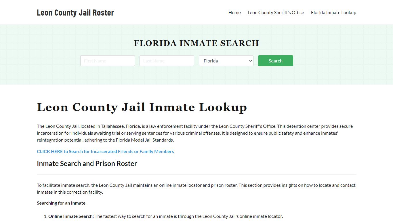 Leon County Jail Roster Lookup, FL, Inmate Search