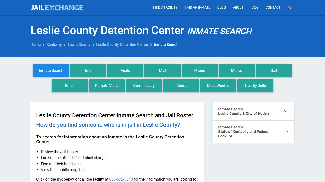 Leslie County Detention Center Inmate Search - Jail Exchange