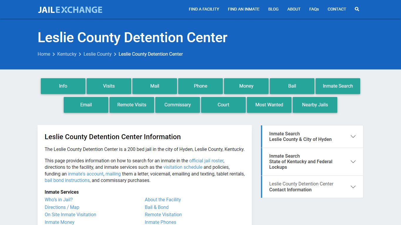 Leslie County Detention Center, KY Inmate Search, Information