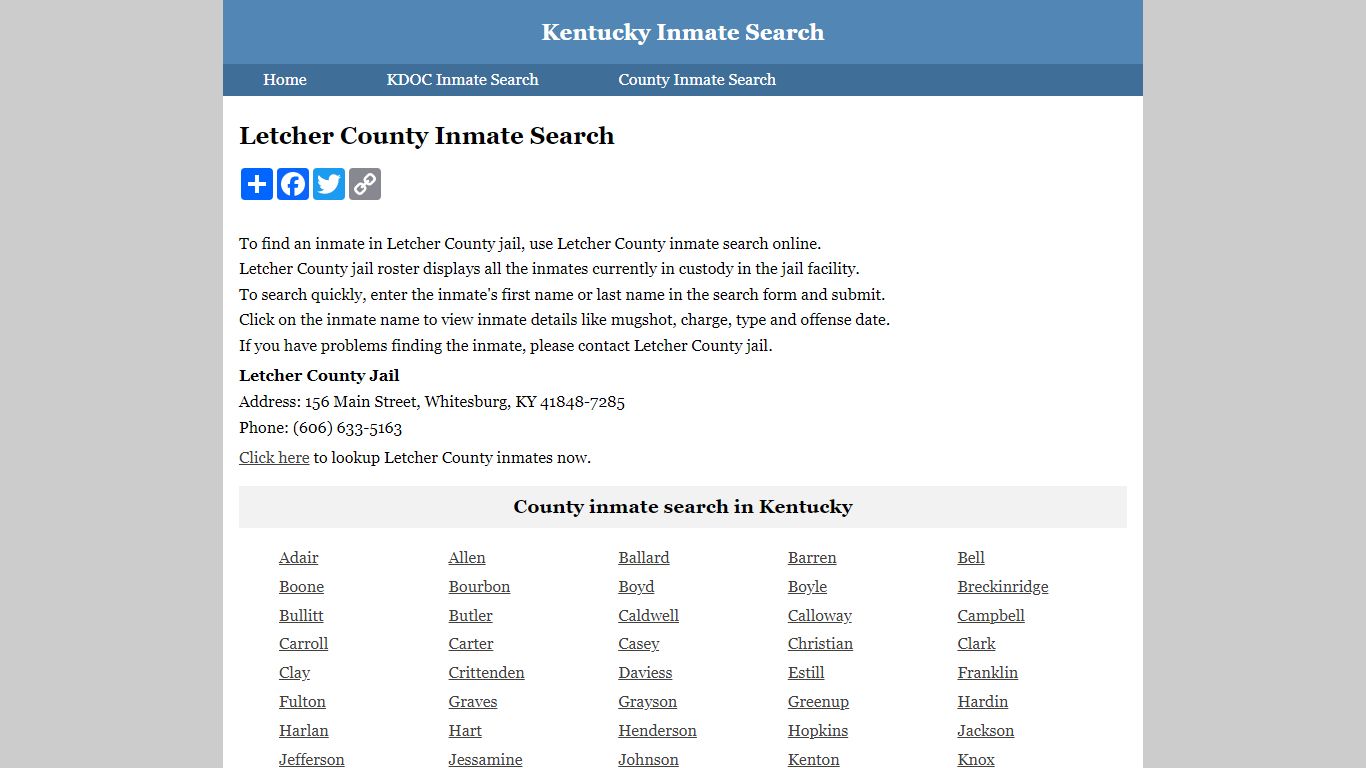 Letcher County Inmate Search