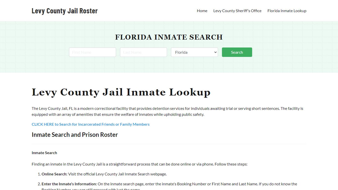 Levy County Jail Roster Lookup, FL, Inmate Search