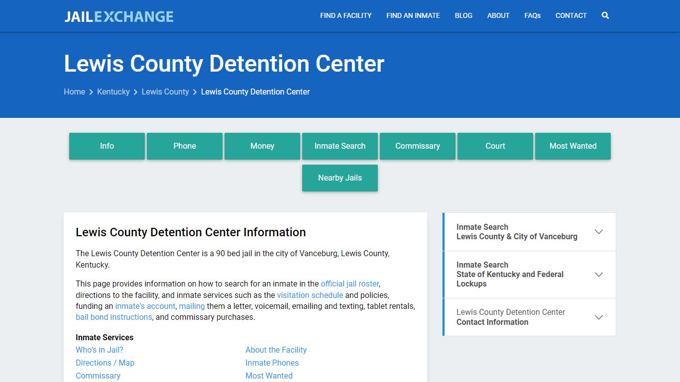 Lewis County Detention Center, KY Inmate Search, Information
