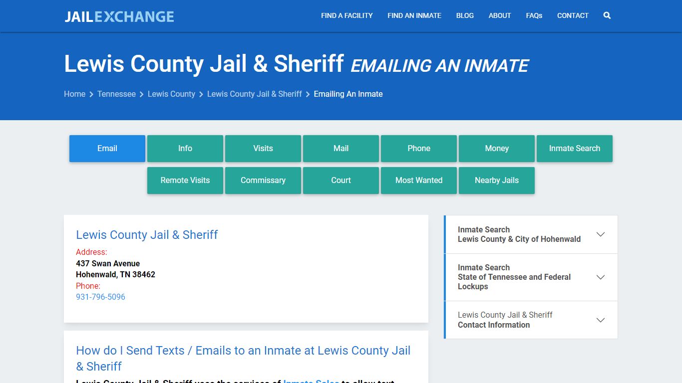 Inmate Text, Email - Lewis County Jail & Sheriff, TN - Jail Exchange