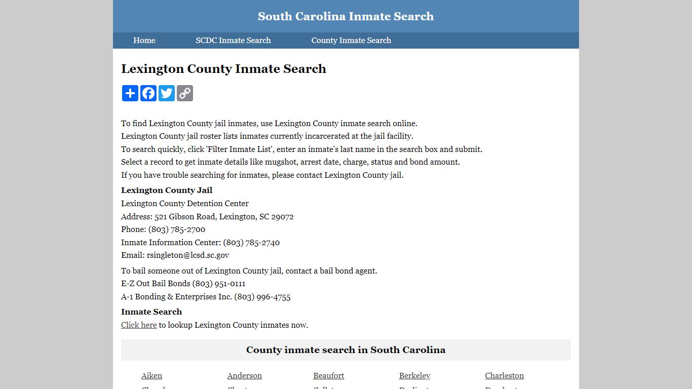 Lexington County Inmate Search - South Carolina Inmate Search