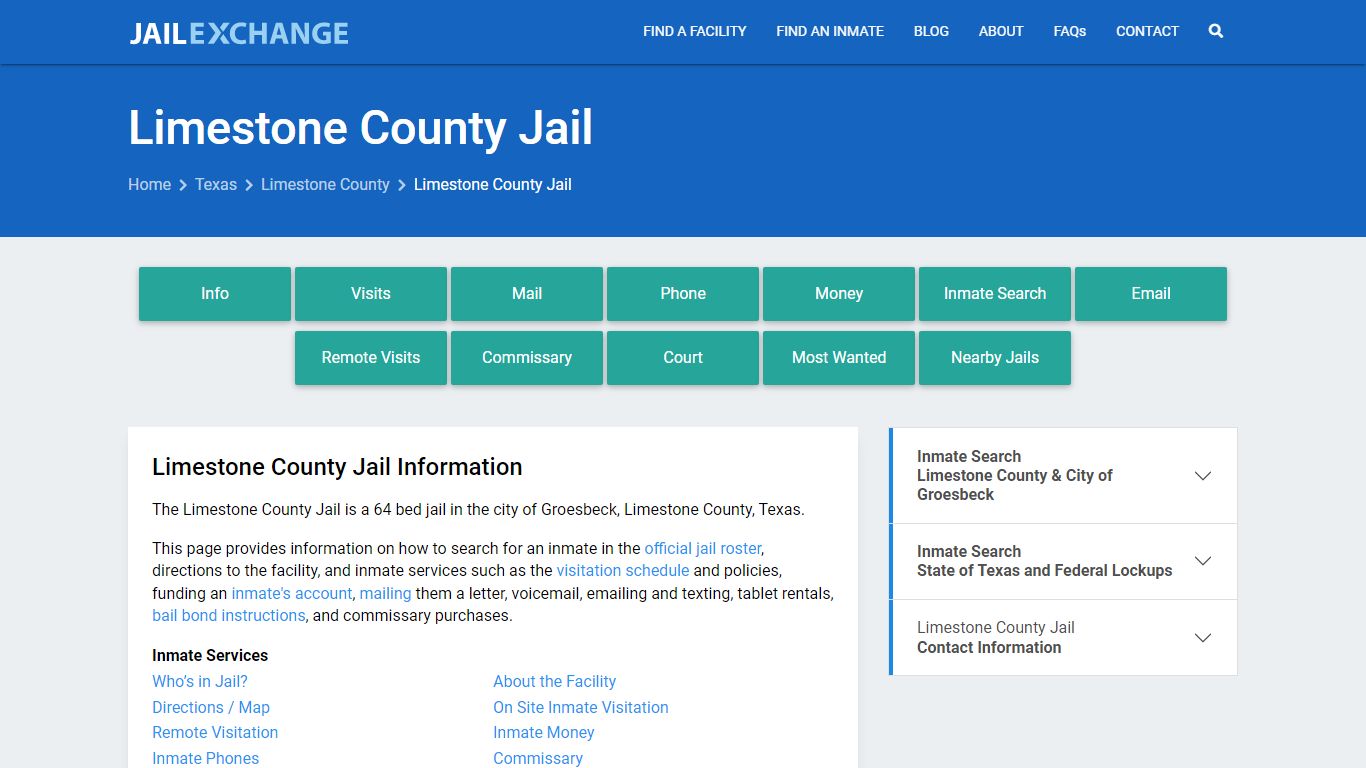 Limestone County Jail, TX Inmate Search, Information