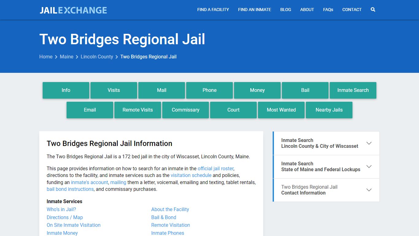 Two Bridges Regional Jail, ME Inmate Search, Information
