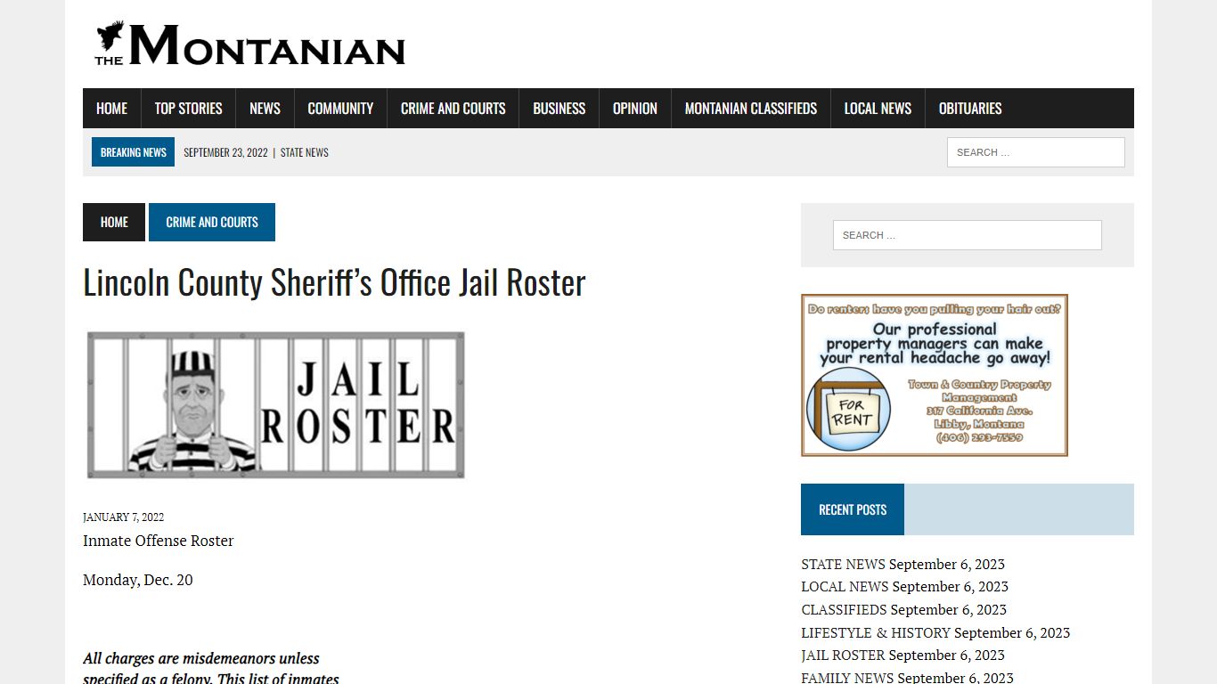 Lincoln County Sheriff's Office Jail Roster | The Montanian