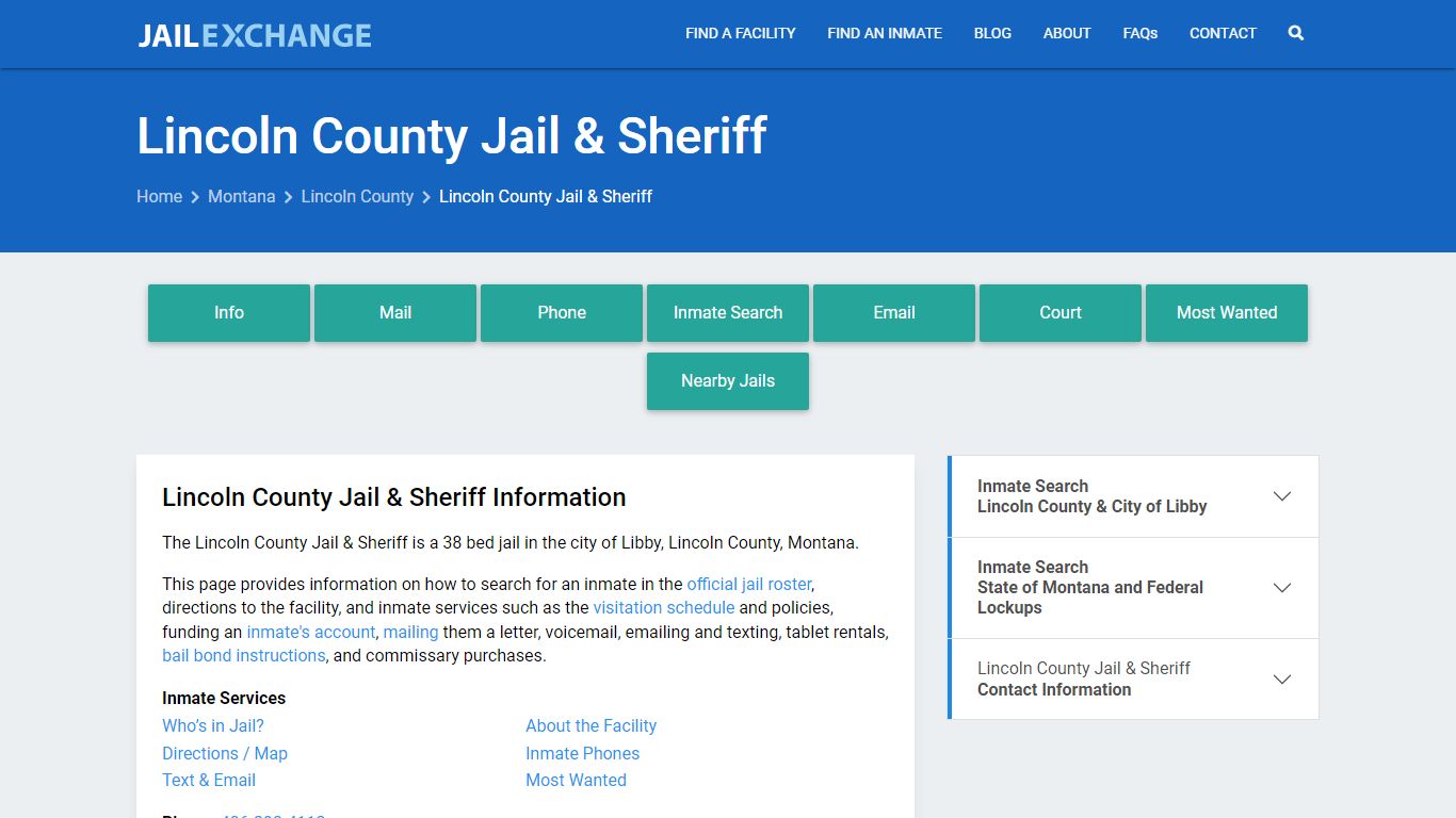 Lincoln County Jail & Sheriff, MT Inmate Search, Information