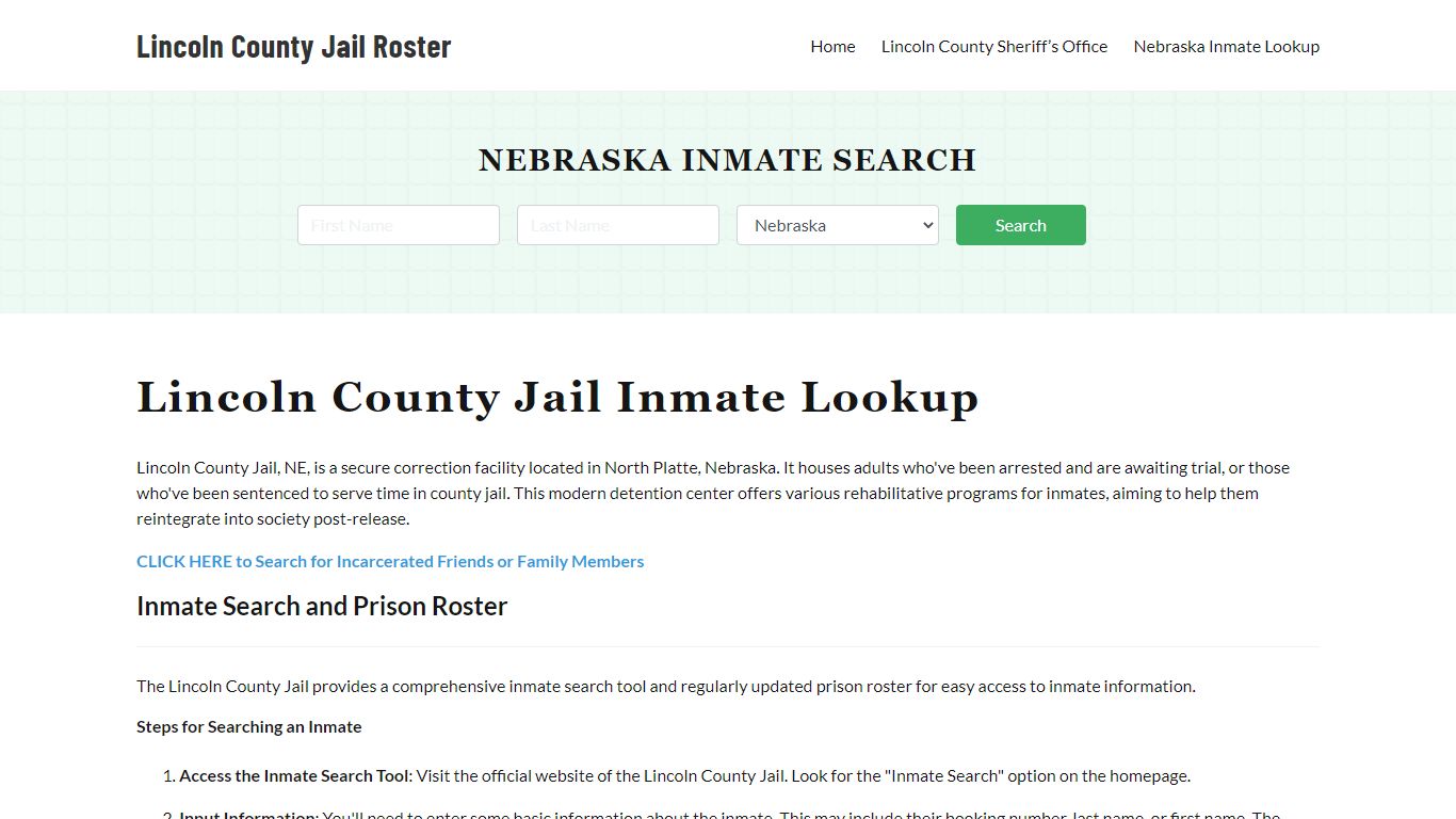 Lincoln County Jail Roster Lookup, NE, Inmate Search