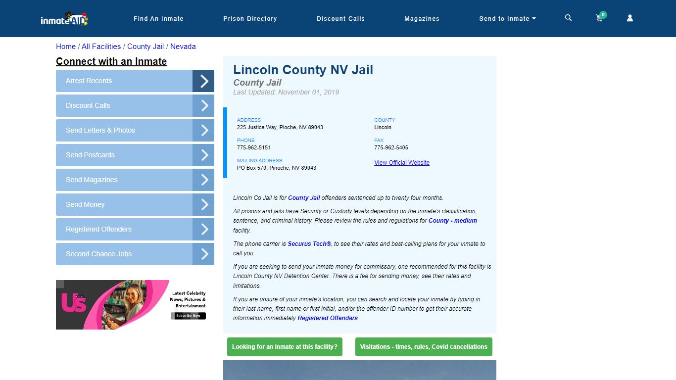 Lincoln County NV Jail - Inmate Locator - Pioche, NV