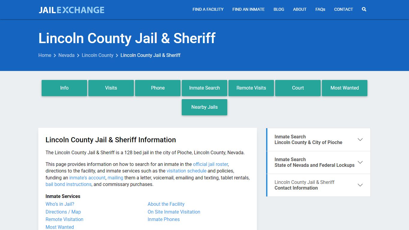 Lincoln County Jail & Sheriff, NV Inmate Search, Information