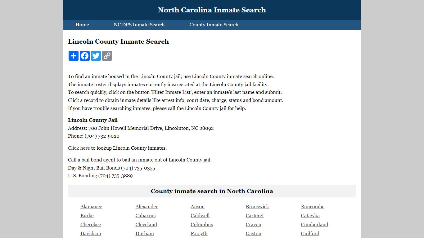 Lincoln County Inmate Search
