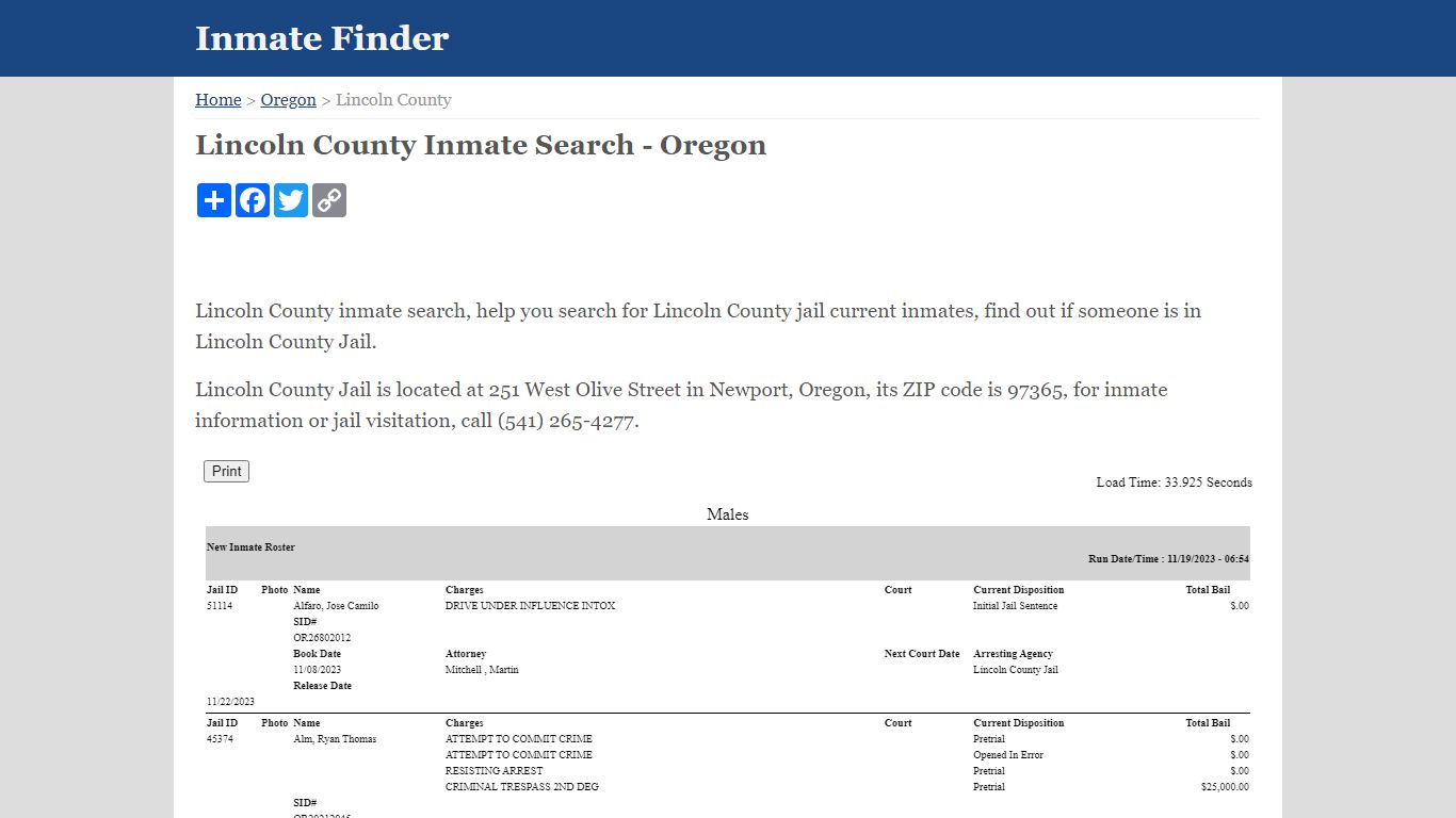 Lincoln County Inmate Search - Oregon - Inmate Finder