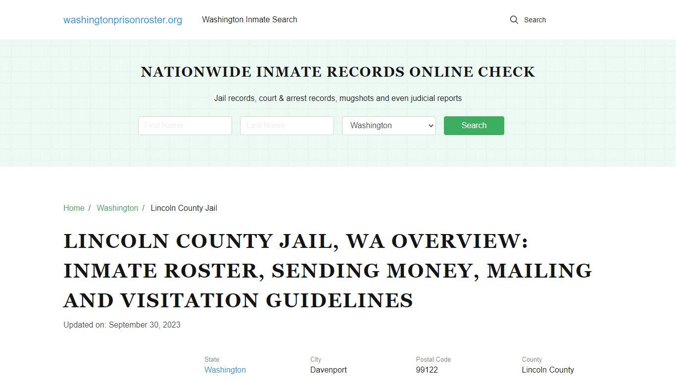 Lincoln County Jail, WA: Offender Search, Visitation & Contact Info