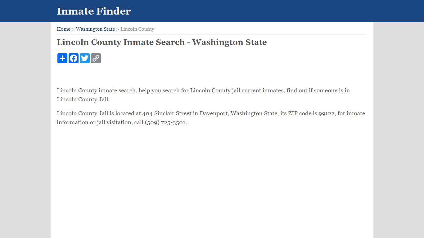 Lincoln County Inmate Search - Washington State