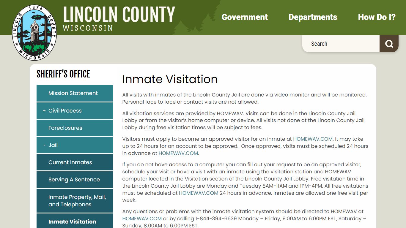 Inmate Visitation | Lincoln County, Wisconsin