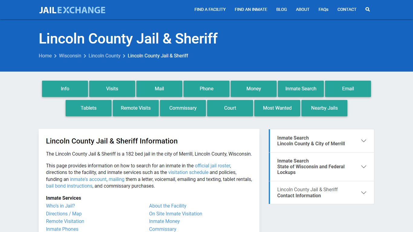 Lincoln County Jail & Sheriff, WI Inmate Search, Information