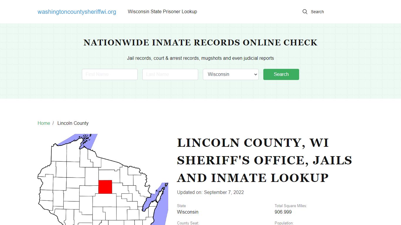 Lincoln County WI Sheriff's Office, Jails and Inmate Lookup