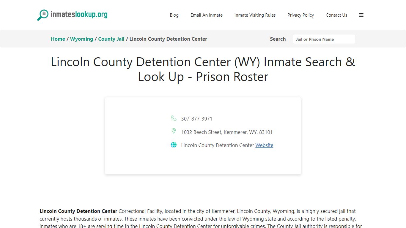 Lincoln County Detention Center (WY) Inmate Search & Look Up - Prison ...