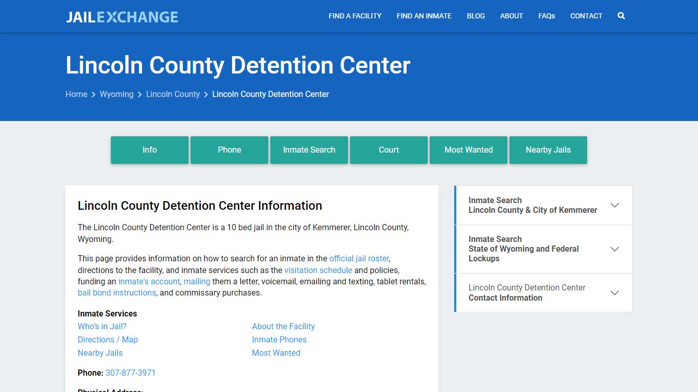 Lincoln County Detention Center, WY Inmate Search, Information