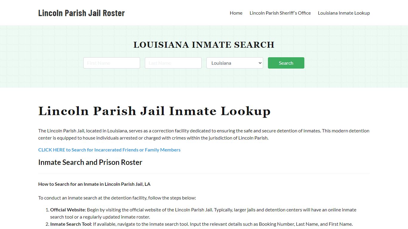 Lincoln Parish Jail Roster Lookup, LA, Inmate Search