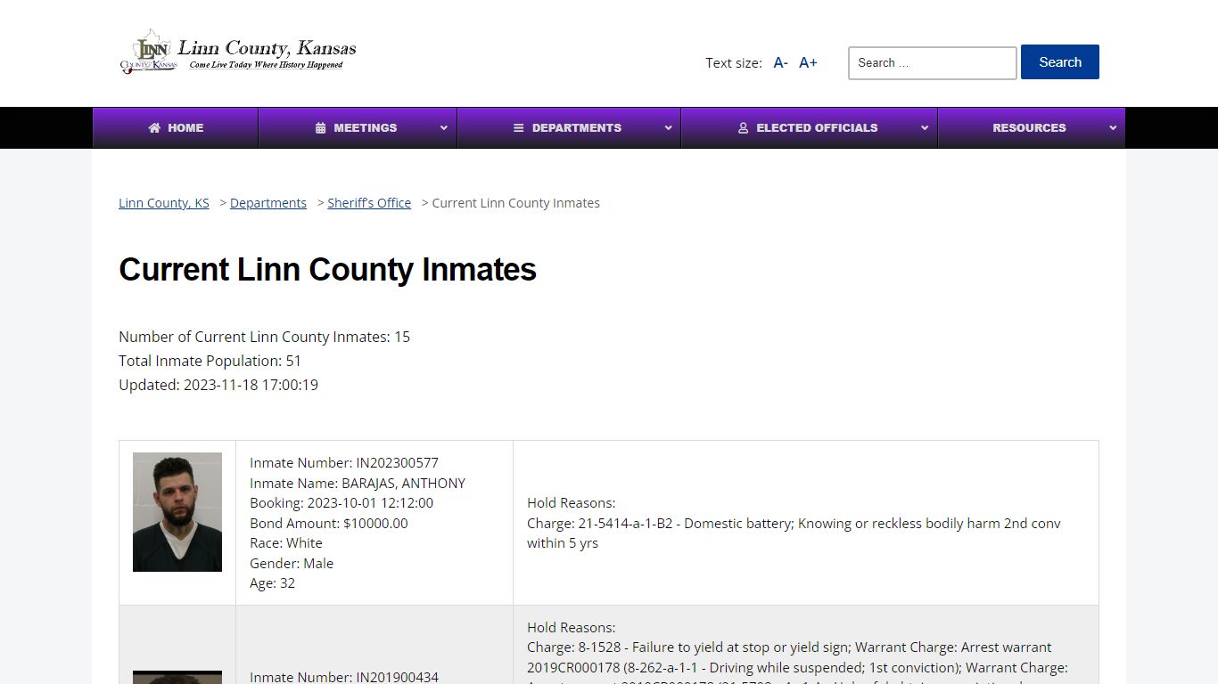 Current Linn County Inmates - Linn County, KS