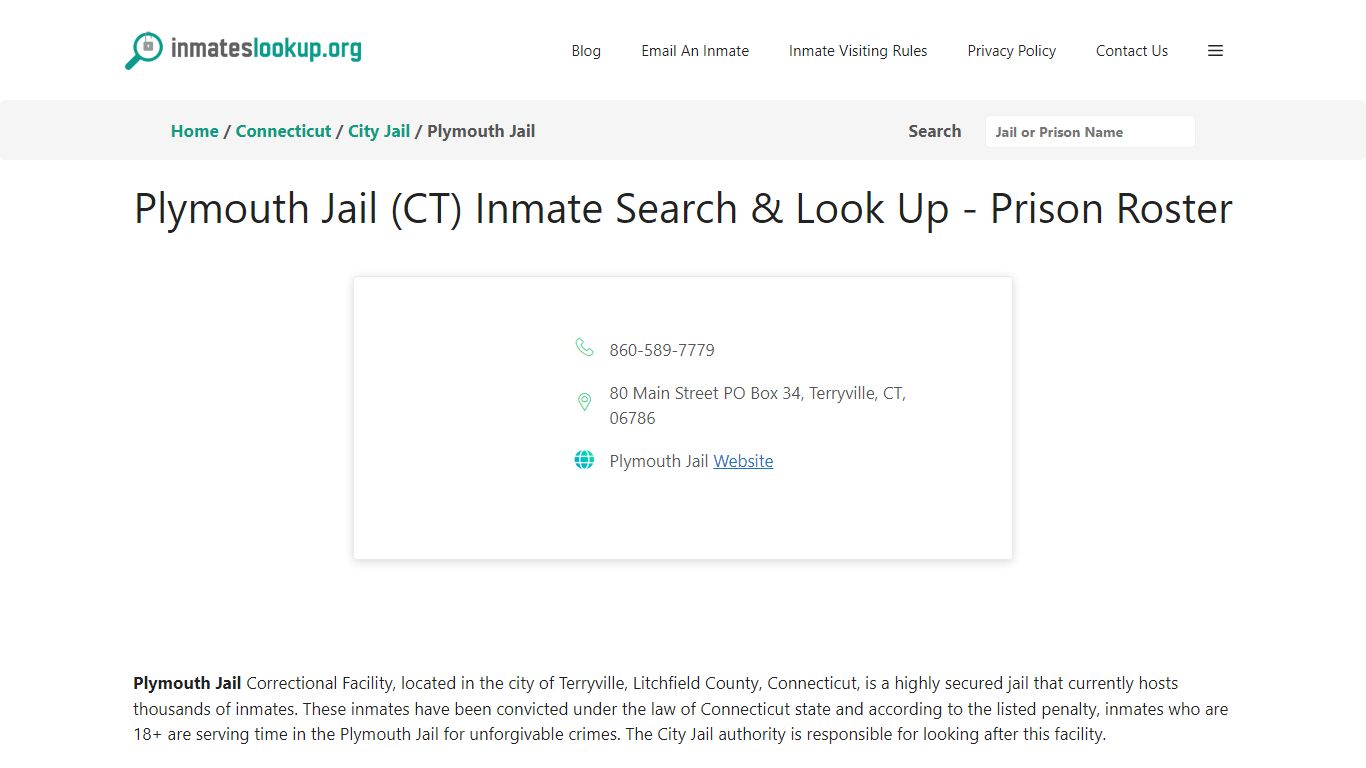 Plymouth Jail (CT) Inmate Search & Look Up - Prison Roster