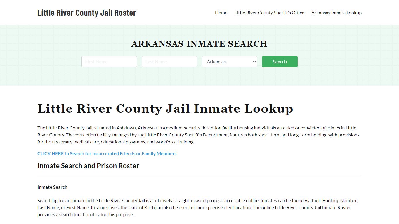 Little River County Jail Roster Lookup, AR, Inmate Search