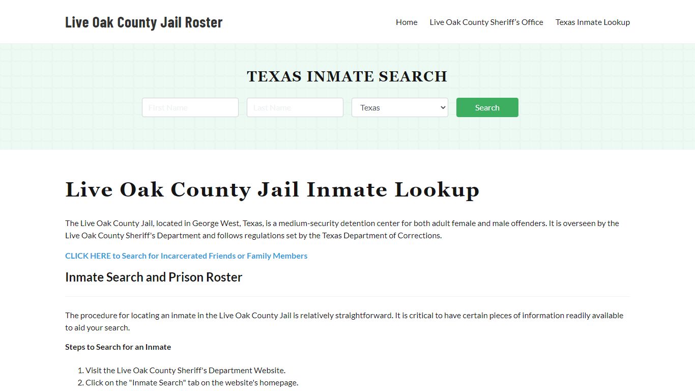 Live Oak County Jail Roster Lookup, TX, Inmate Search