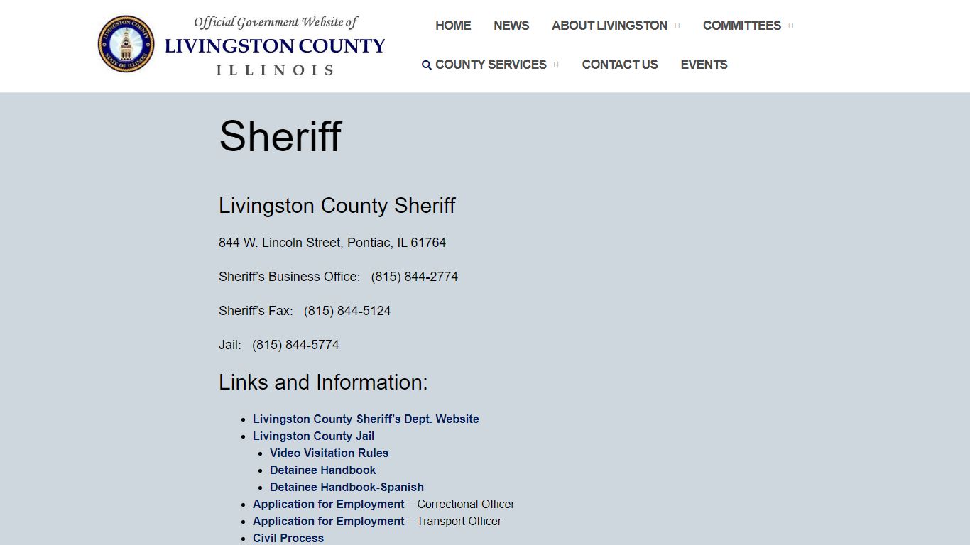 Sheriff – Livingston County, Illinois