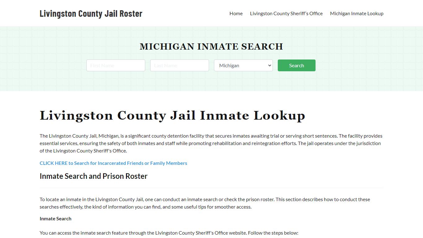 Livingston County Jail Roster Lookup, MI, Inmate Search
