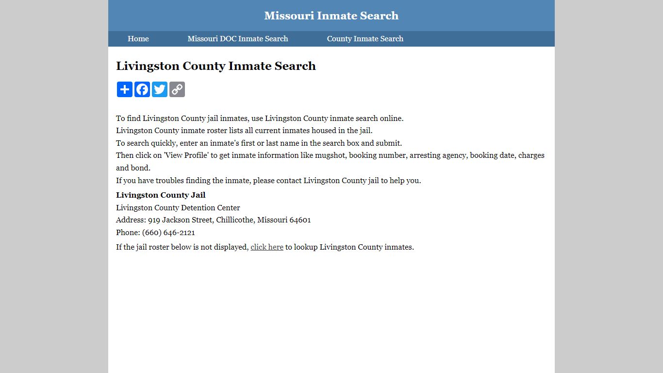 Livingston County Inmate Search