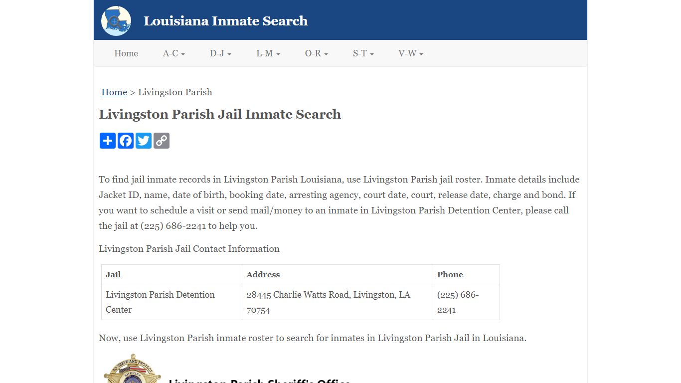 Livingston Parish Jail Inmate Search