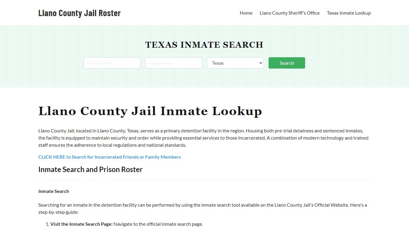 Llano County Jail Roster Lookup, TX, Inmate Search