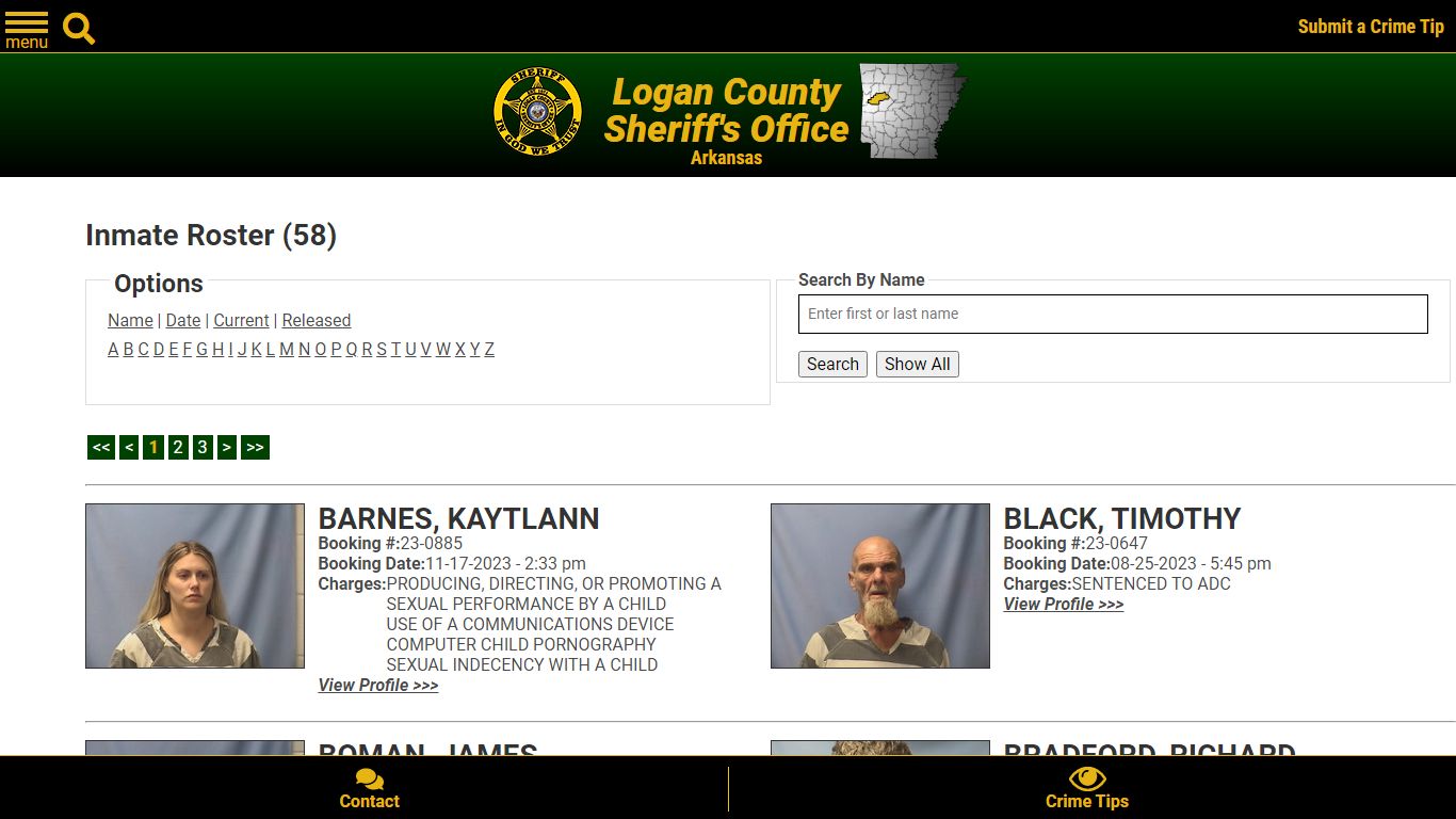 Inmate Roster - Current Inmates - Logan County Sheriff's Office, Arkansas