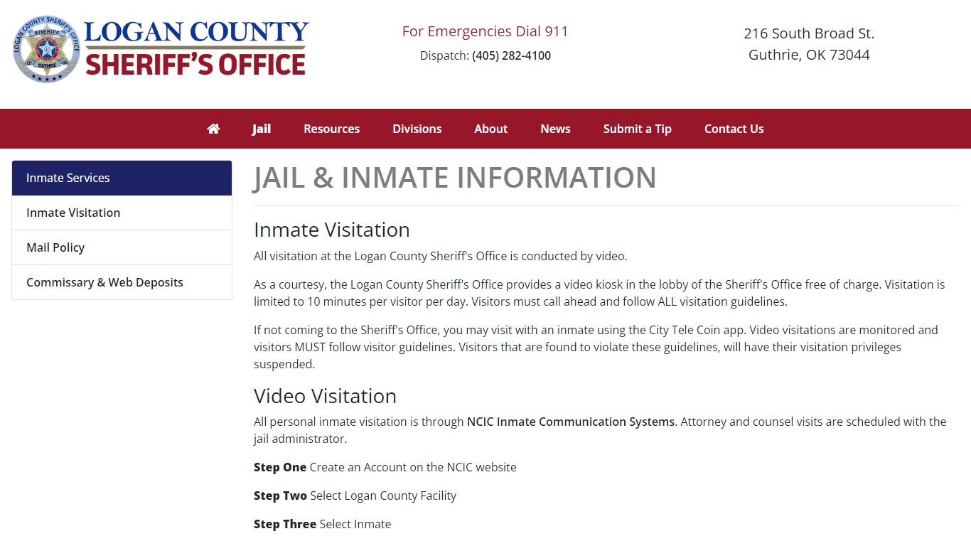 Logan County Jail Visitor Information
