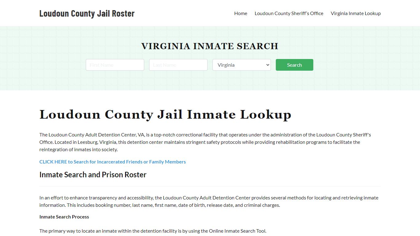 Loudoun County Jail Roster Lookup, VA, Inmate Search