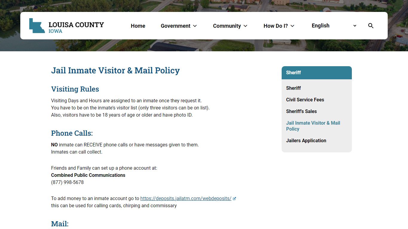 Jail Inmate Visitor & Mail Policy : Louisa County, Iowa